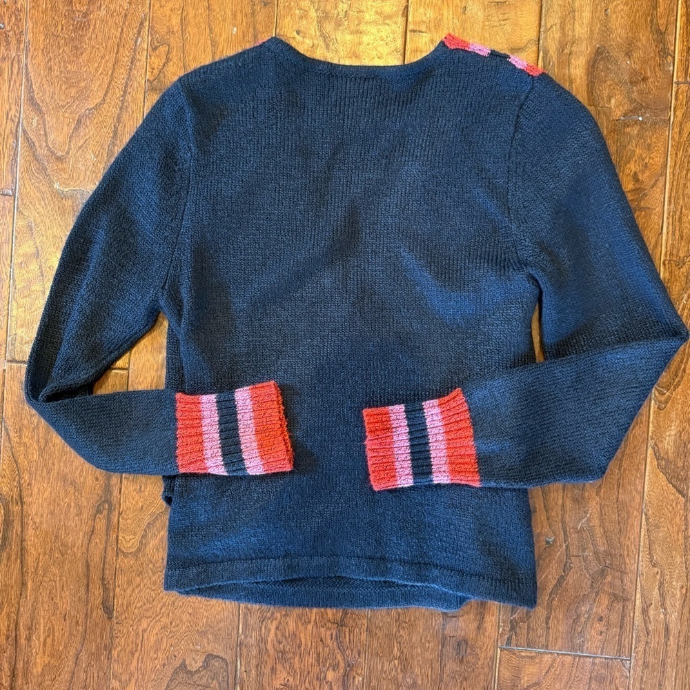 Anthropologie C/MEO Collective Faux Wrap Pink Red Navy Knit V Neck Sweater XS - Picture 7 of 8